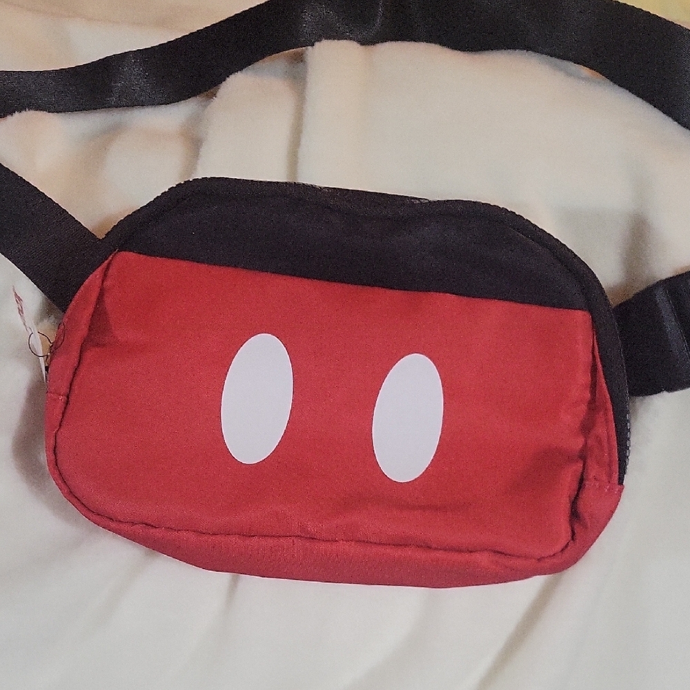 Red and Black Waist Bag with White Accents